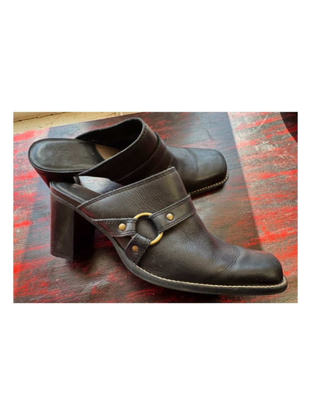 Aerosoles Black Leather Mule Moto Biker Boots Heeled Clogs Size 7.5 - Picture 4 of 7